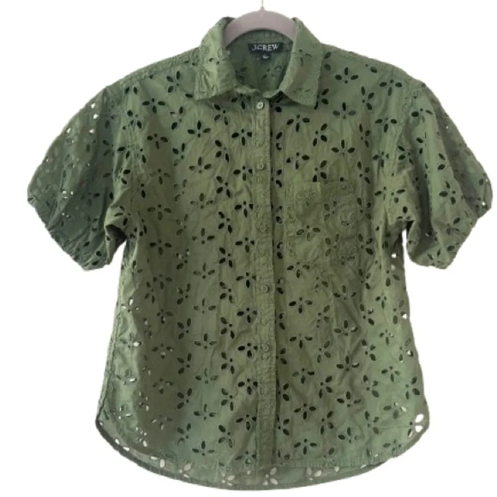 J Crew Spring Garden Top Olive Green Eyelet Size 2